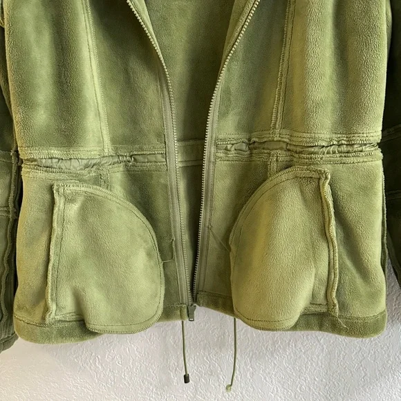 Vintage Kristen Blake GreenTeddy Fleece Zip-Up Jacket Drawstring Waist Size L - Picture 9 of 15